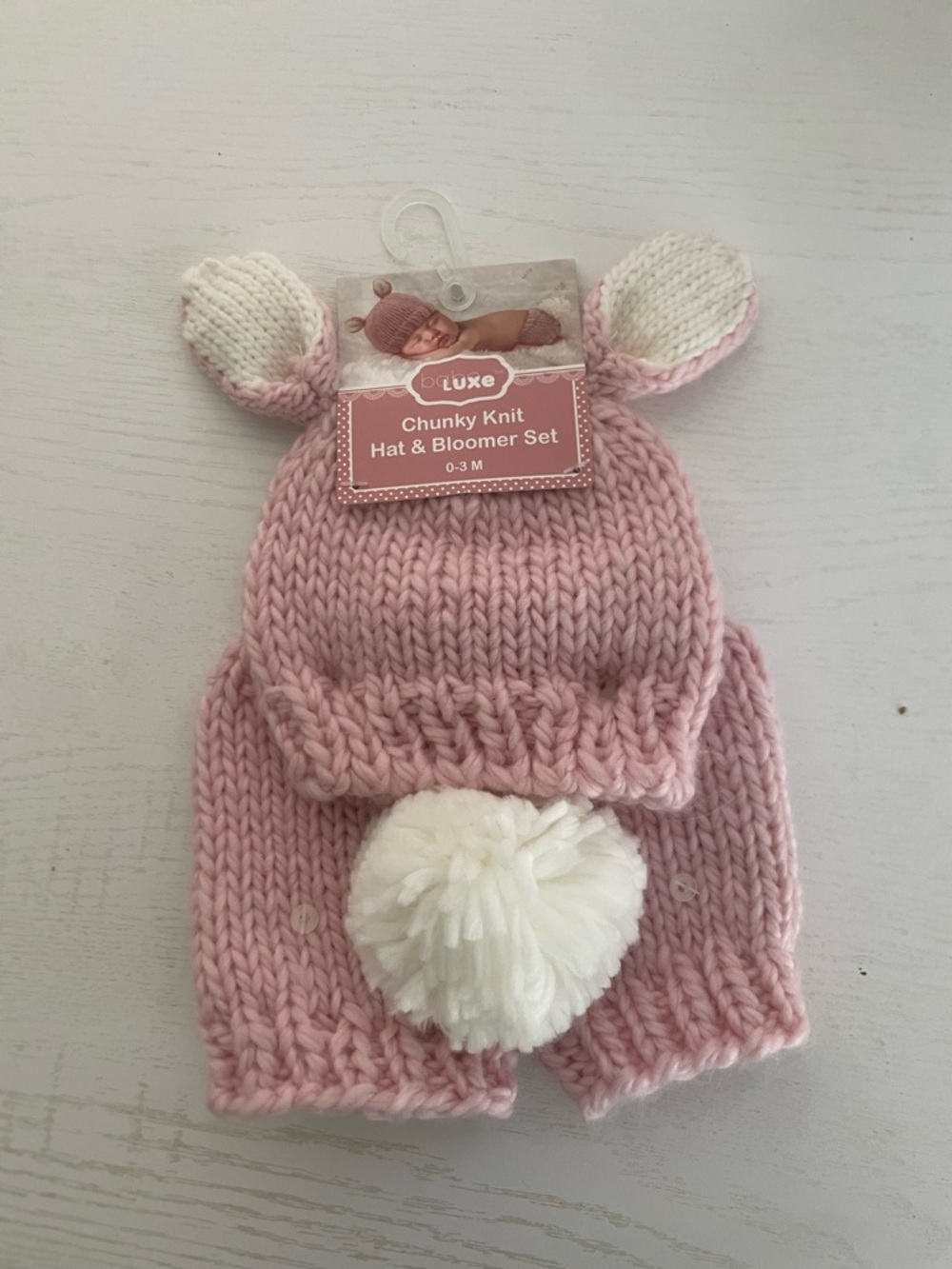 Chunky Knit Pink Baby Hat & Bloomer Set